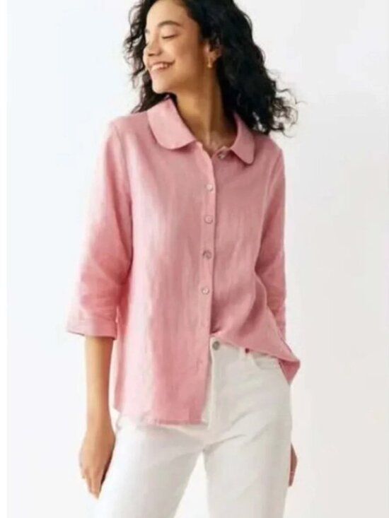 Grae Cove Tops - Grae Cove Women's Hollister Pink Linen Button-Down Shirt 3/4 Sleeve - Size XL